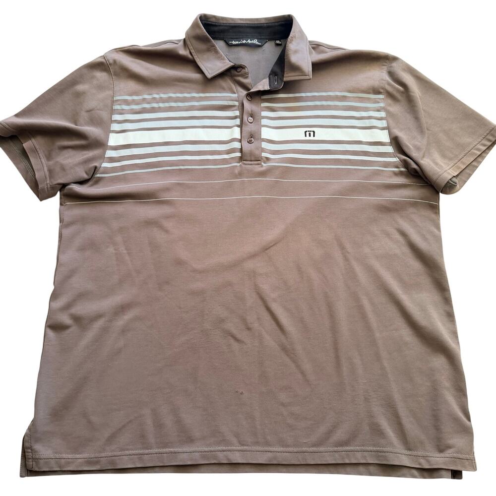 Travis Mathew Gray Striped Short Sleeve Polo XXL